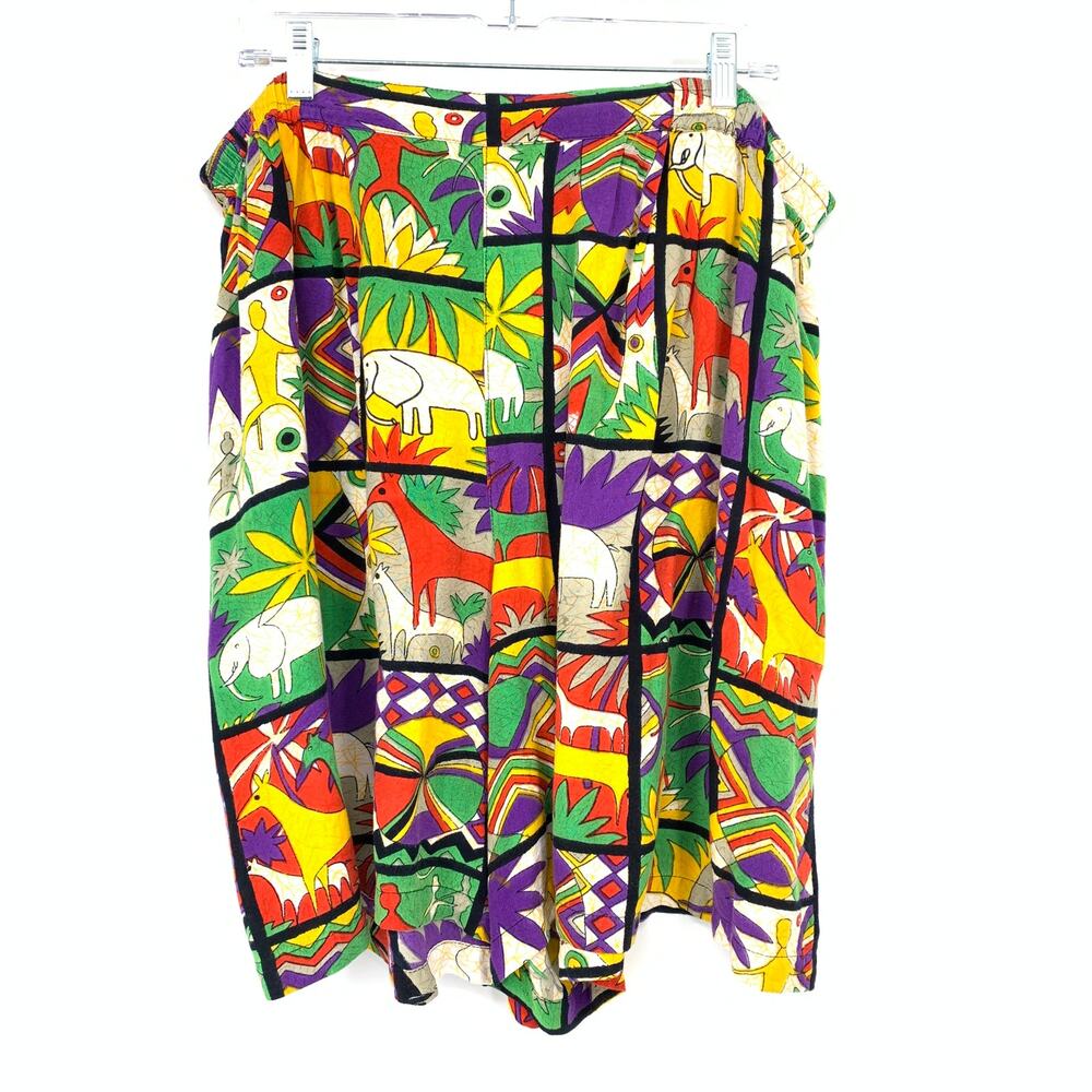 VTG 90s Multicolor Pull On Elastic Waist Shorts Sz 22 Multicolor Safari Print